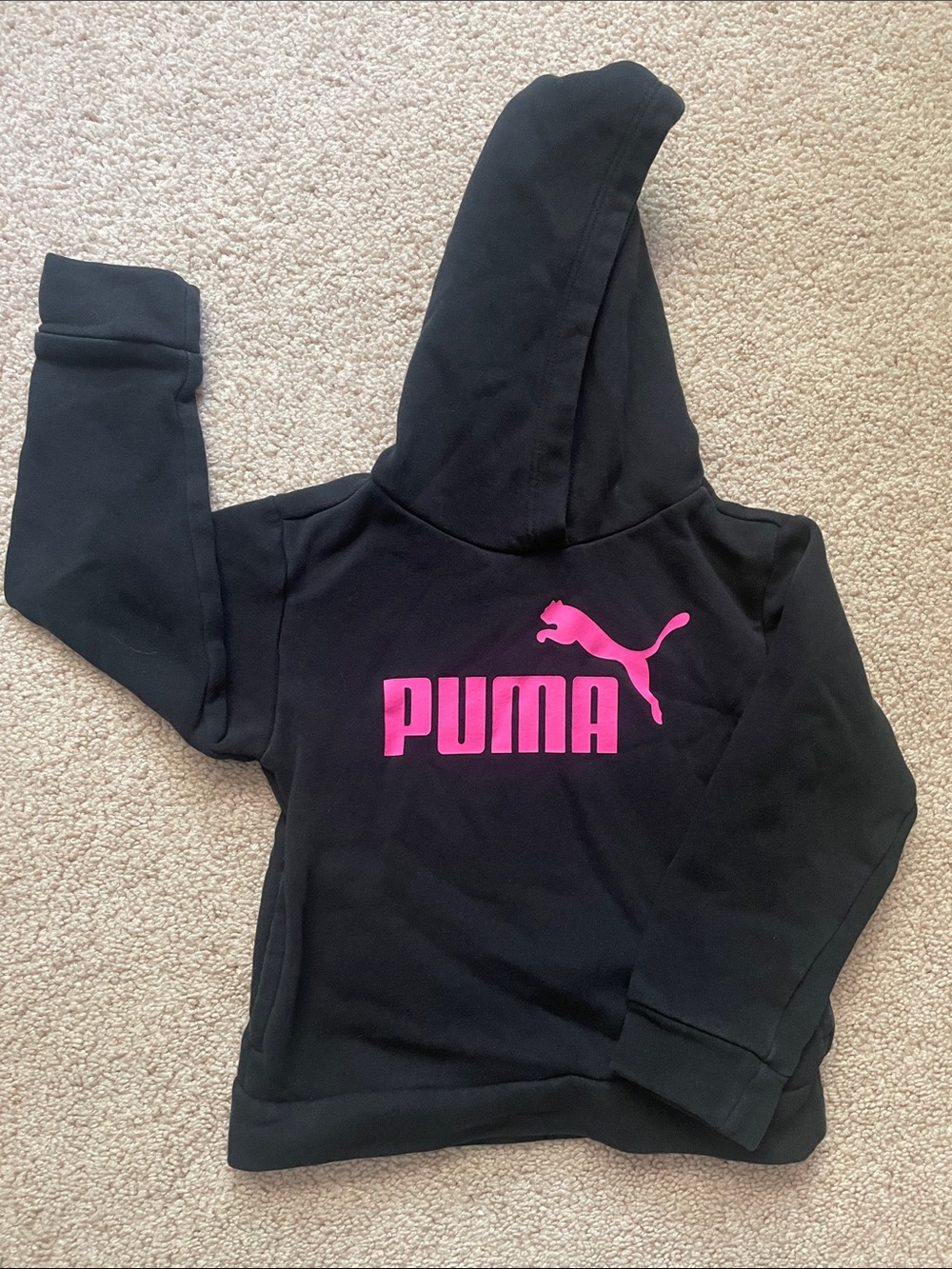 Puma Kids Black Hoodie with Hot Pink Logo